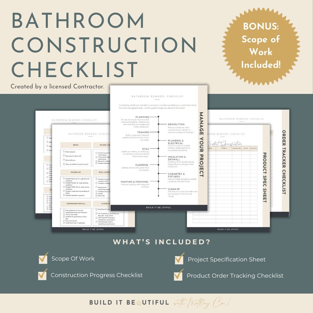 Bathroom Remodel Checklist, Bathroom Renovation Checklist, Scope of ...